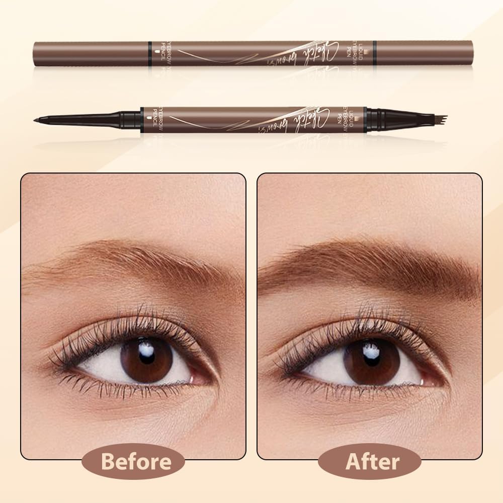 2 in 1 Eyebrow Pencil, 2025 NEW Magic Eyebrow Tattoo Pencil 4 Fork Tip, Waterproof Eyebrow Pen Microblading Eyebrow Pencil Natural Fine Stroke Eyebrow Pen (Dark Brown)