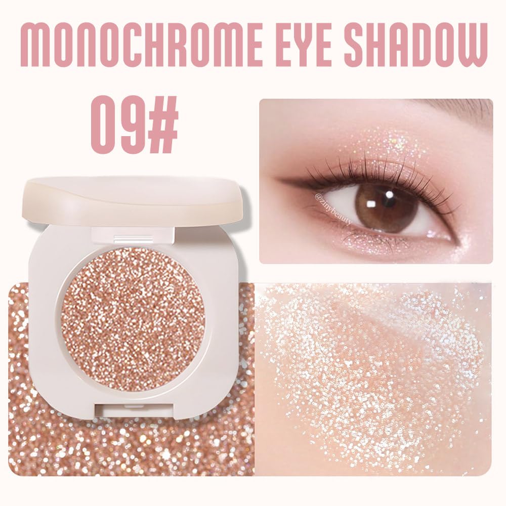 Single Nude Rose Gold Shimmer Eyeshadow,Bright High Pigment Intense Monochrome Eye Shadow,Apply Makeup Easily,Glitter Pressed Powder Single Eyeshadow,24 Hour Eye Makeup Longwear Waterproof,Blendable