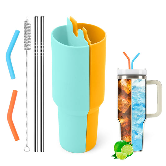 LittleHugs Silicone 2-in-1 Cup for Stanley Cup 40 oz Compatible with Stanley Cup Accessories,Double Drinks Bag Fit Stanley Cups Dispense Different Beverages (Yellow and Green)