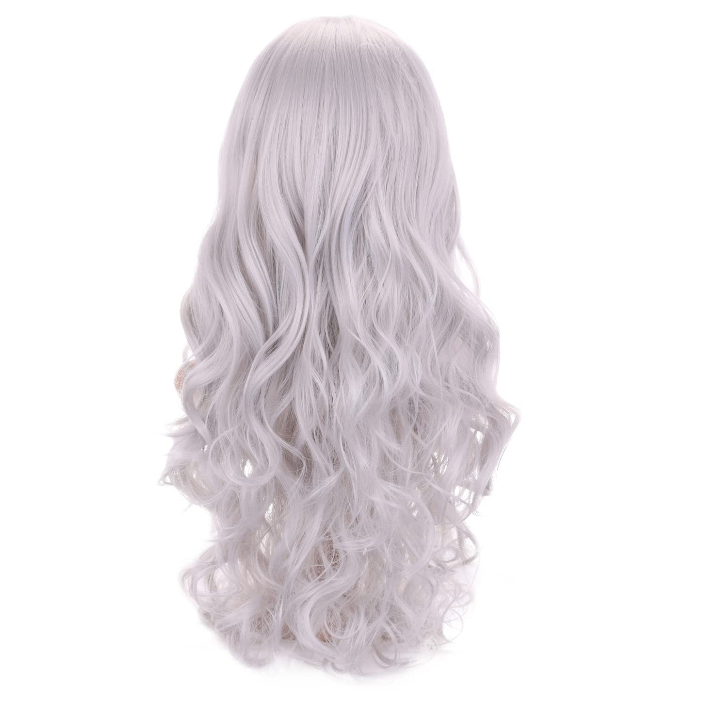 BERON Silver White Wig Long Wavy Wig Colorful Wig with Bangs for Women Silver Wig Long Curly Wig Silver White Wig Synthetic Wig with Wig Cap