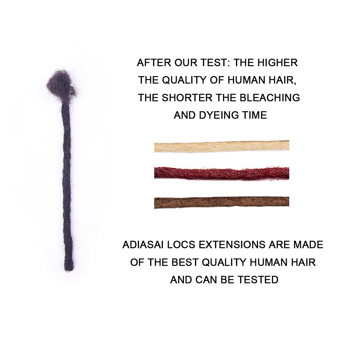 ADIASAI 0.6cm Width 8 Inch 60 Strands 100% Human Hair Loc Extensions, Full Handmade Dreadlock Extensions for Men Women Kids Can Be Dyed and Bleached with Needle and Comb 100% Unprocessed Natural Black