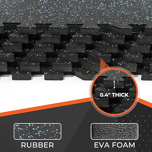 SUPERJARE 0.4'' Thick 6 Pcs 24 Sq Ft Rubber Top Exercise Equipment Mats, High Density EVA Foam Mats with Rubber Top, Interlocking Gym Flooring for Home Gym, Protective Workout Mat, Black