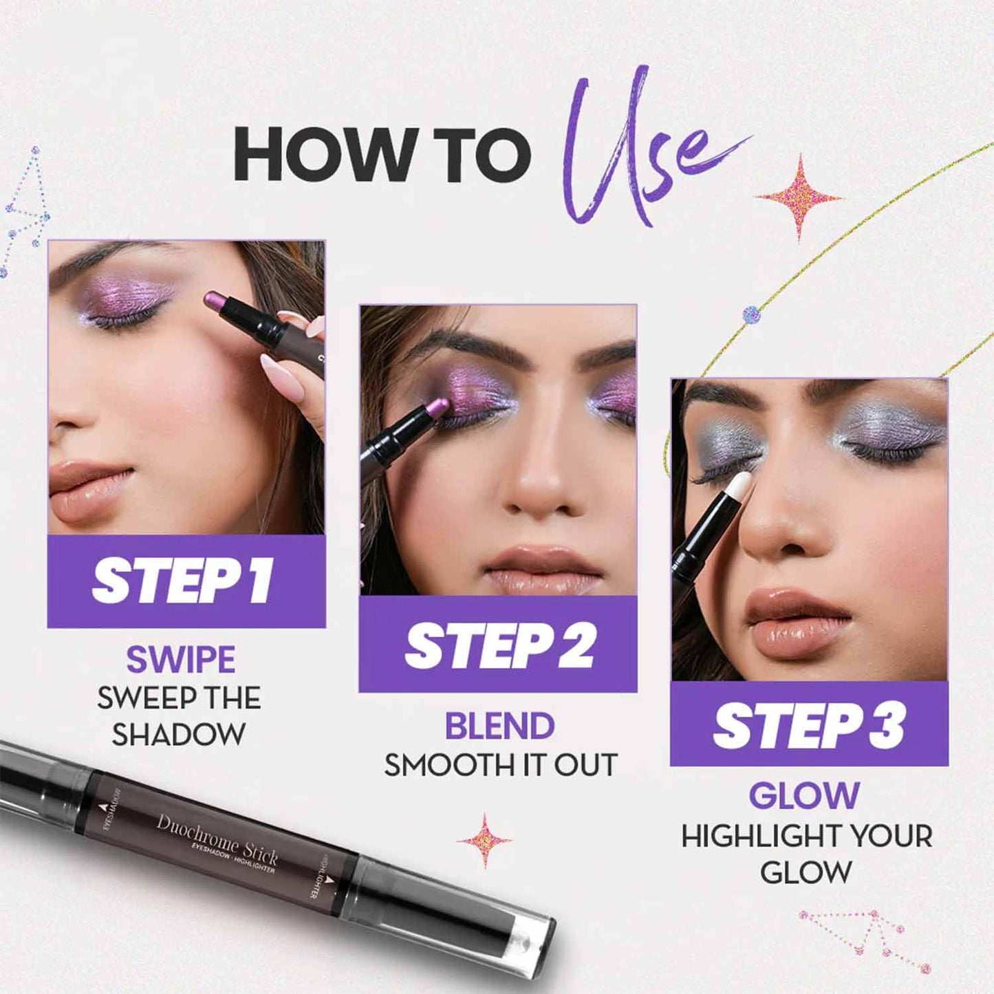 CHARMACY Multichrome 2 in 1 Cream Eyeshadow Stick, Waterproof Eye Brightener Highlighter Stick Makeup, High Pigmented, Smudge-Proof, Vegan & Cruelty-Free (#903)