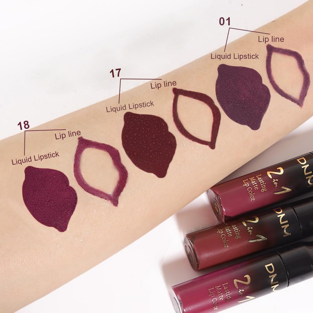 evpct 3Pcs Dark Deep Red Purple Plum Black Cherry Lip Tint Stain peel off 24 hr Matte Lip Liner and Lipstick Set for Women Waterproof Long Lasting labiales matte mate larga duracion listip 24 hours