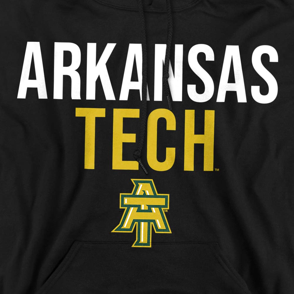 Arkansas Tech University Official Stacked Unisex Adult Pull-Over Hoodie, Black, Medium