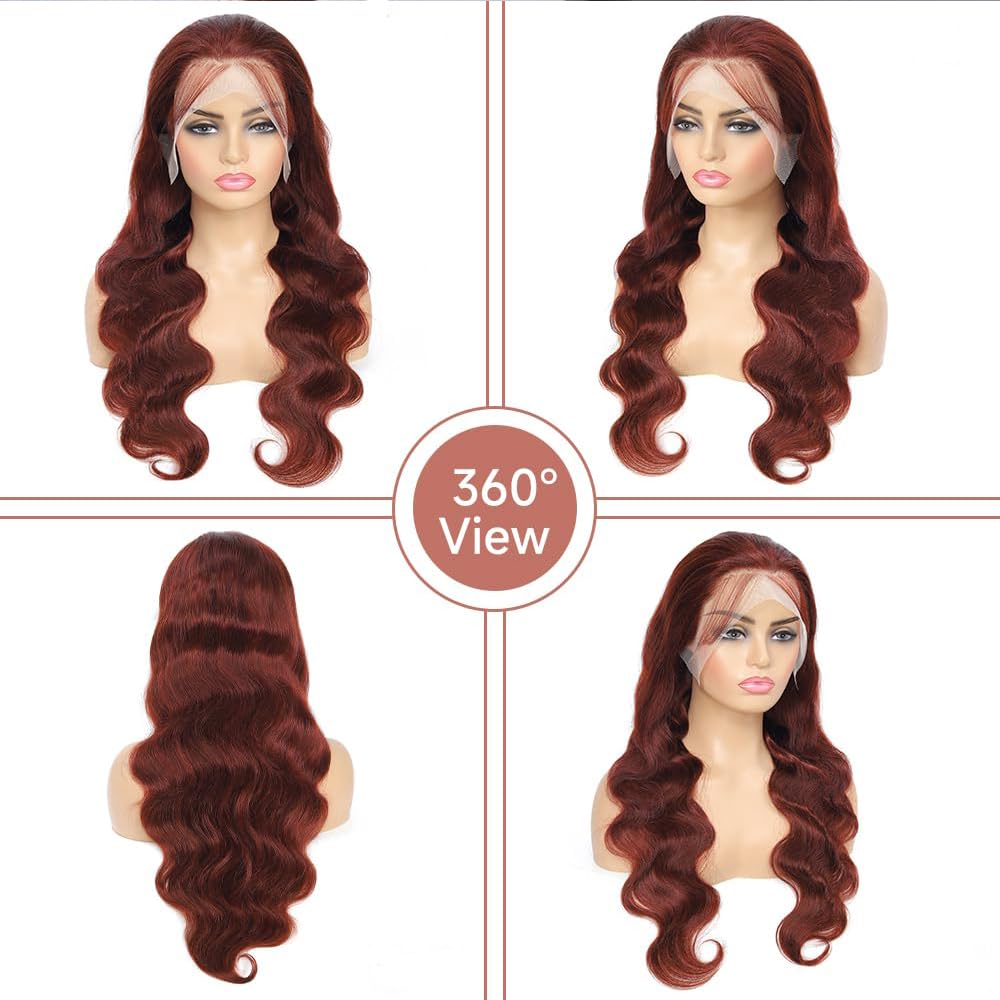 GUART Reddish Brown Lace Front Wigs Human Hair 13x6 Body Wave Lace Front Wigs Human Hair Pre Plucked Auburn Colored Wigs Human Hair 180% Density Hd Lace Frontal Wigs Human Hair 24 Inch
