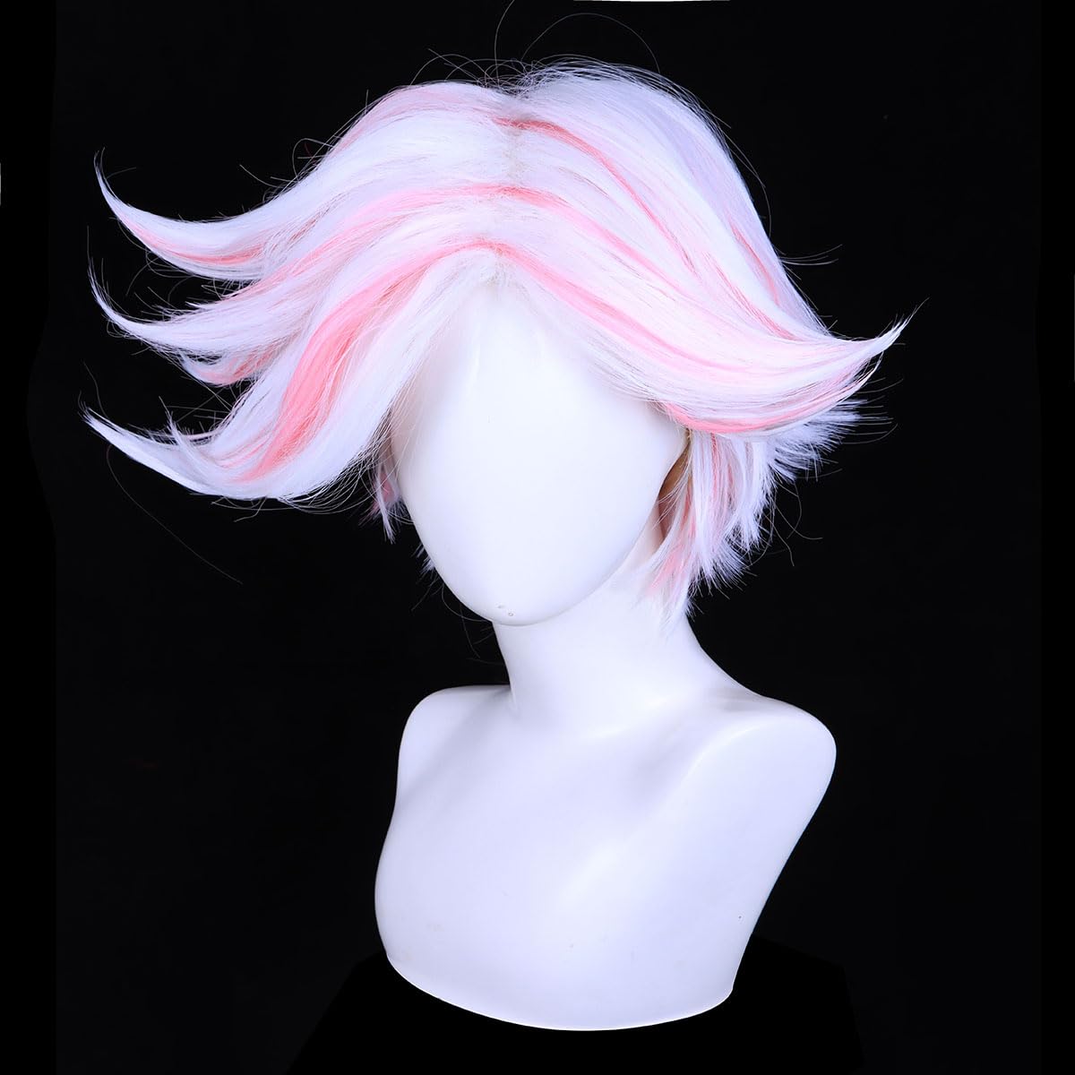 FantaLook Short White and Pink Cosplay Wig for Women Halloween Costume