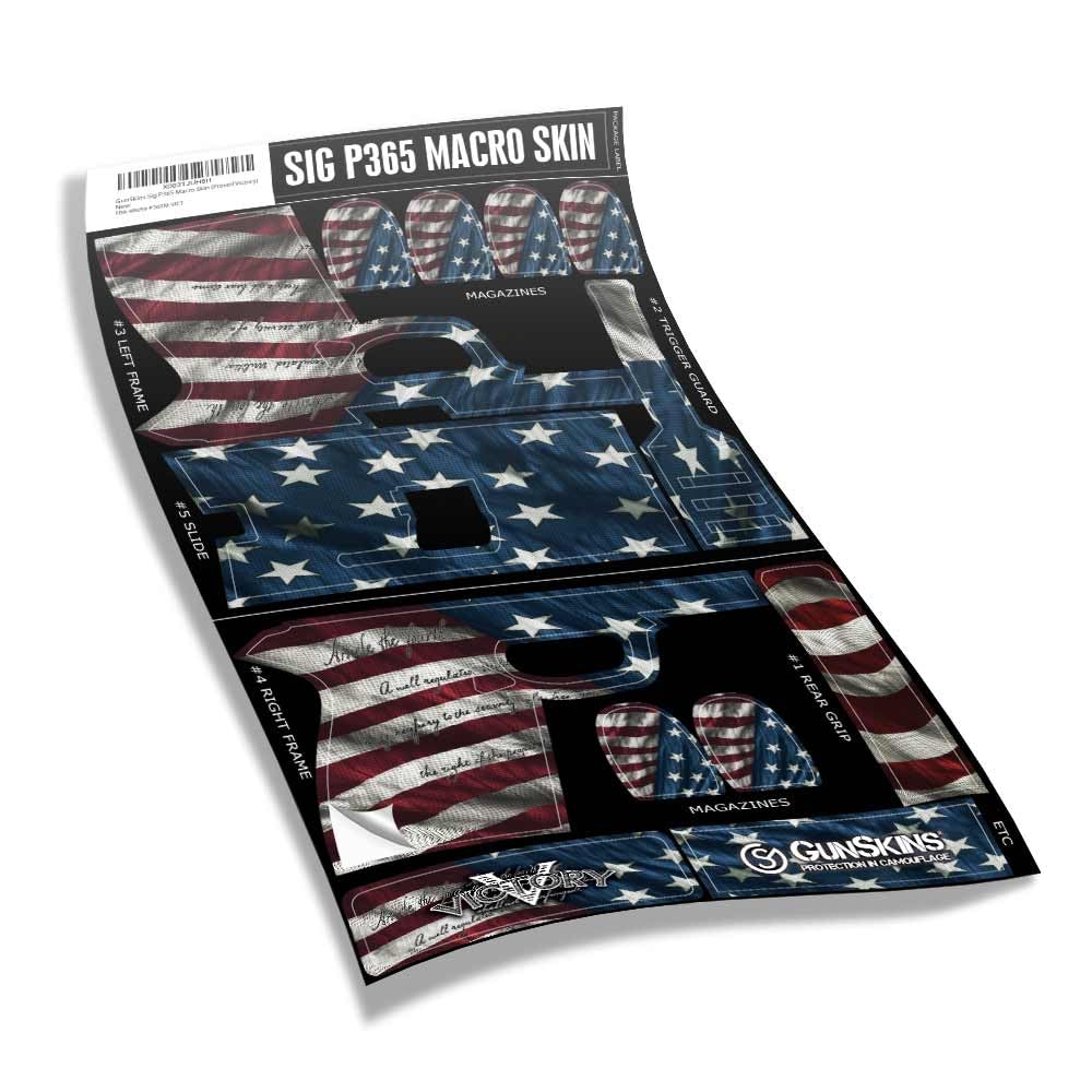 GunSkins Precut Pistol Skin for Sig Sauer P365 Macro - Compatible with Airsoft AEG BB Gun - Vinyl Wrap - Easy to Install - 100% Waterproof - Matte Finish - Made in USA - Proveil Victory