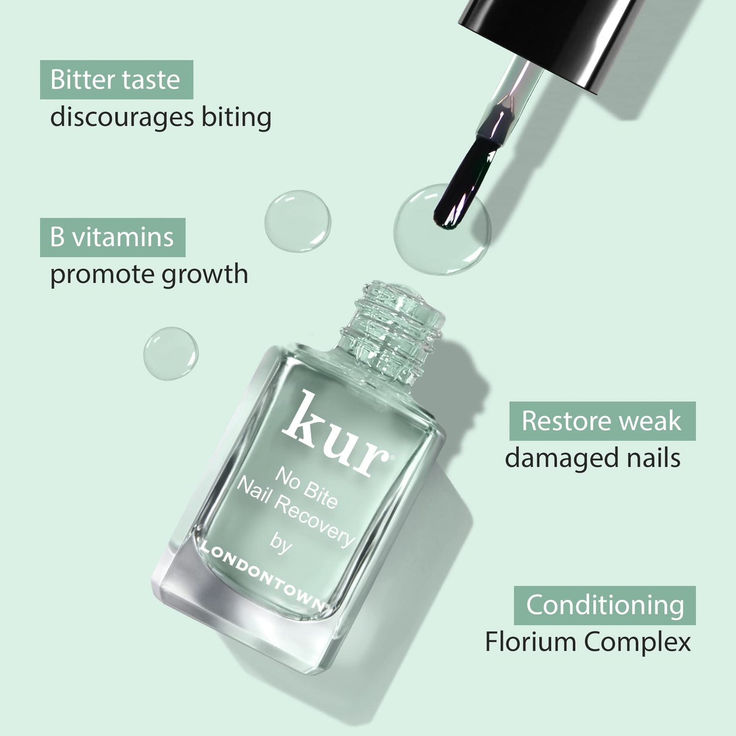 LONDONTOWN No Bite Nail Recovery - Nail Biting Prevention and Thumb Sucking Deterrent Invisible Finish, Non Toxic Bitter Aftertaste Nail Growth Treatment, .40fl oz