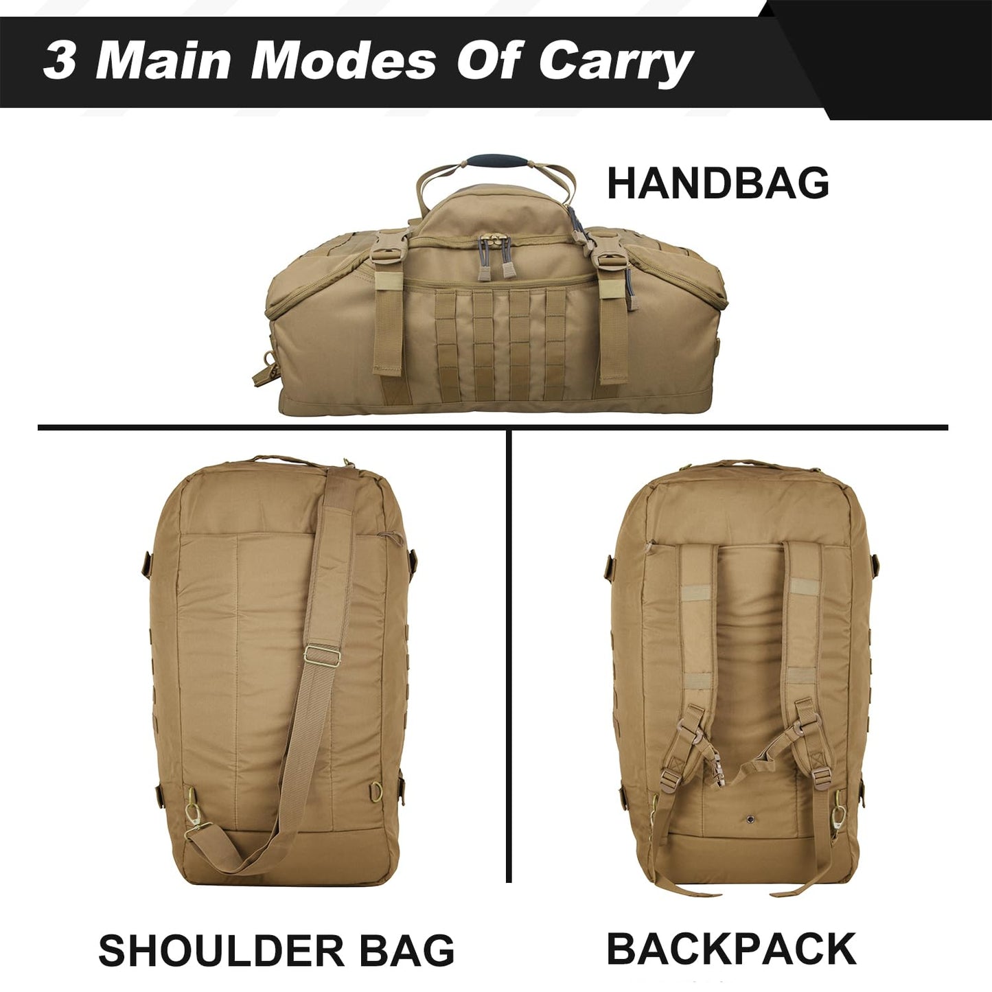 3 In 1 Tactical 85L Military Backpack Travel Duffle Bag for Weekender Gym Workout Deployment