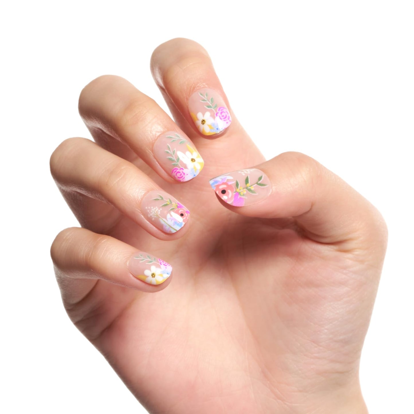 GLAMERMAID Nude Floral Extra Short Press on Nails, Pink Daisy Fake Nails Short Squoval, Natural Round Square Glue on Nails Glossy Gel, Acrylic False Nail Manicure Kit for Women, Reusable Stick on Nail