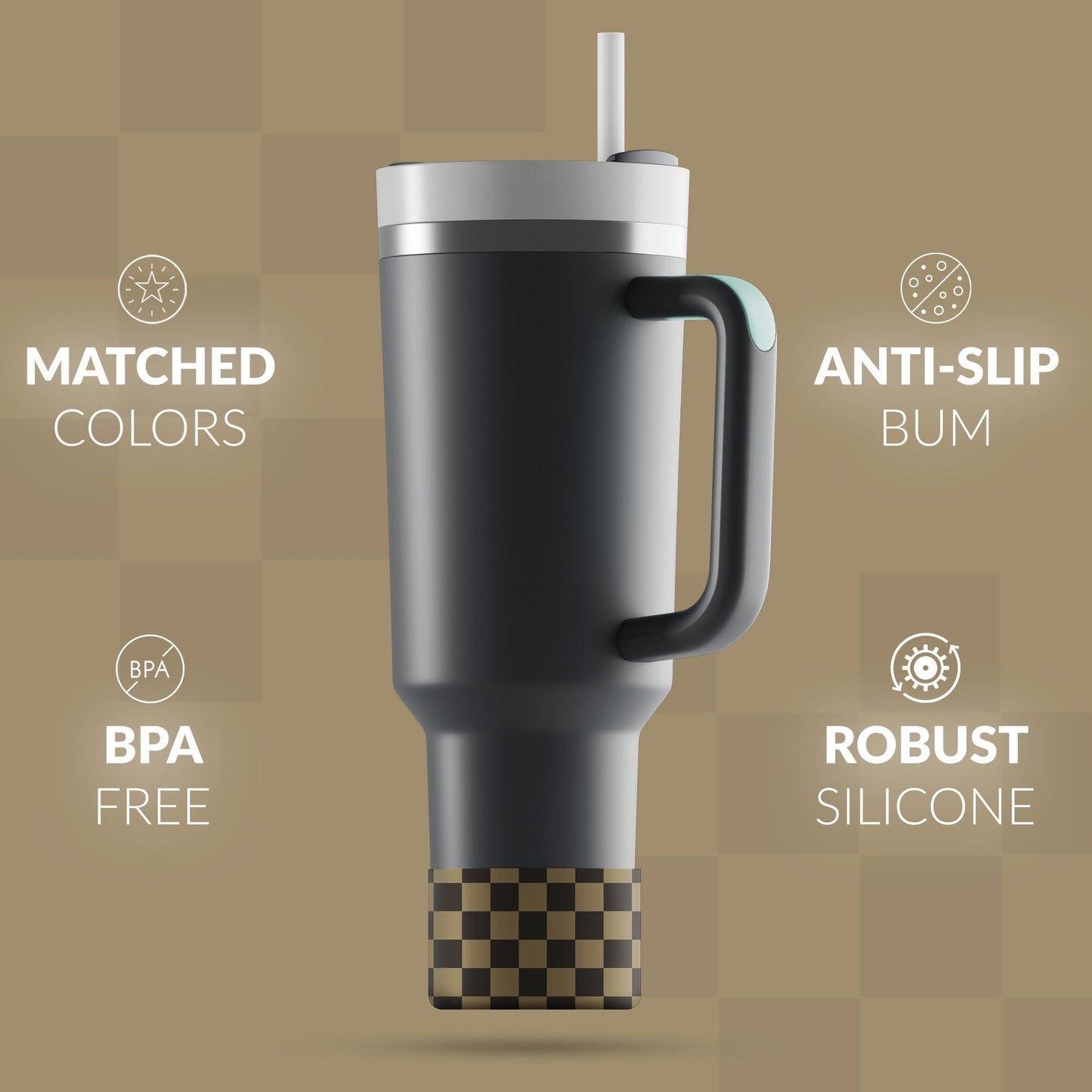 REUZBL Checker Silicone Bottle Boot Sleeve for Stanley Tumblers 20-40oz, Hydro Flask Tumblers, Simple Modern Tumblers, Iron Flask Tumbler, Similar Tumblers, Tumbler Water Bottle Accessory