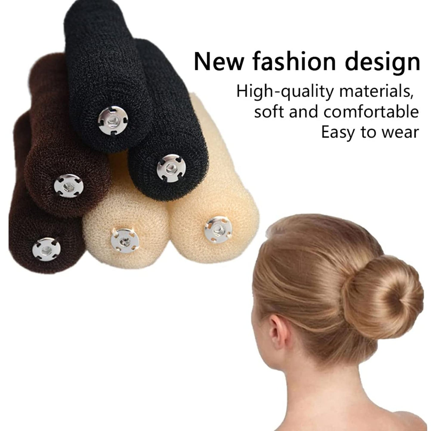 3 Pcs Women's Hair Styling Tools: DIY Hair Foam Ring Shaper, Hair Donut Bun Accessory, Long Nylon Buckle Ring for Magic Ponytail Holder (3 Beige)