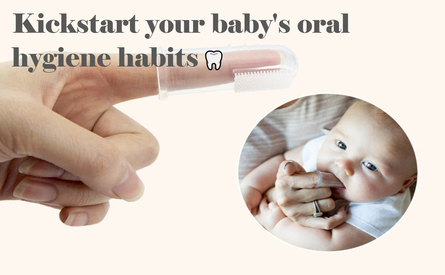haakaa Silicone Baby Finger Toothbrush Set - Ultra Soft Bristles for Baby Oral Gum Cleaning| Baby Teething Training| Newborn Oral Massager, BPA Free,2PK - 0m+Babies - Cream
