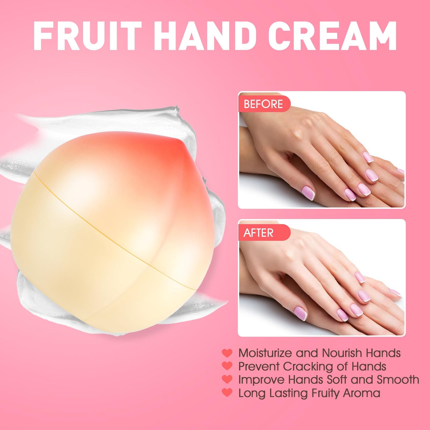 6 Pack Moisturizing Hand Cream Set, Easter Basket Stuffers, Mothers Day Gifts for Mom, Bulk Hand Lotion for Dry Cracked Hands, Teacher Appreciation Gifts and Nurses Week Gifts, 1.06 Oz (Peach)