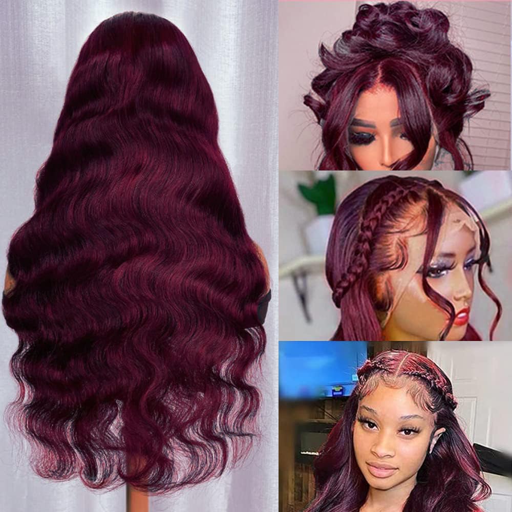 GUART 99j Burgundy Lace Front Wigs Human Hair 13x6 Body Wave Lace Front Wigs Human Hair 180% Density Preplucked Virgin Hair Full and Thick HD Lace Front Wigs Human Hair for Women 20 inch