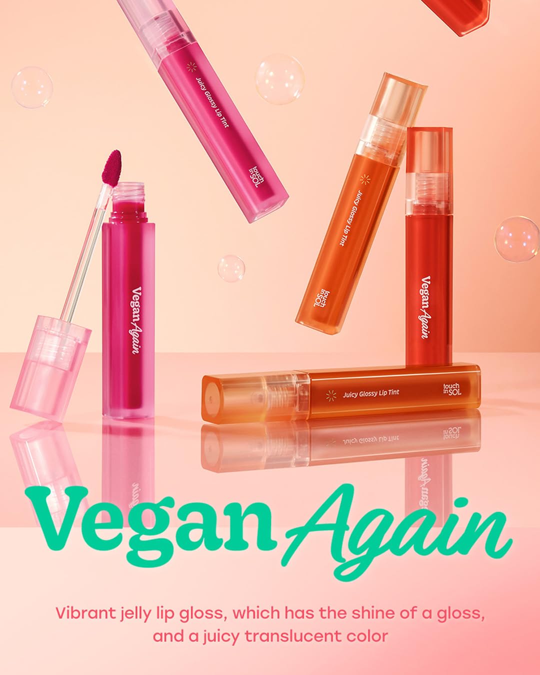 Touch in Sol Vegan Again Juicy Glossy Lip Tint - High Pigmented & Glossy Korean Lip Tint - Shiny Translucent Color - Glowy Hydrated Lips, Moisturizing and Plumping, 0.13 fl.oz. (05 Marshmellow)