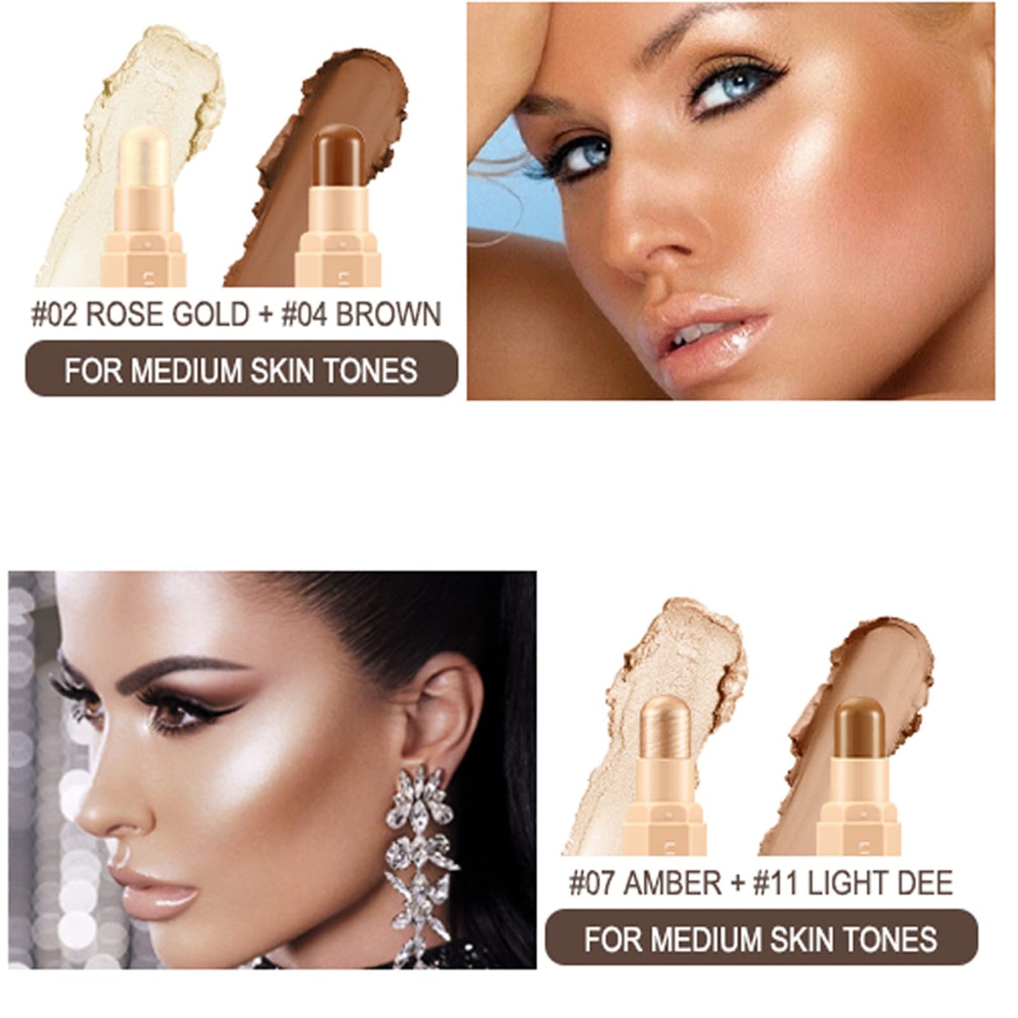 LIFUS Face Cream Contour Stick Bronzer Stick Highlighter Stick Illuminator Makeup Glow Kit,Long Lasting Highly Piamented Skin Brighten Shadow Contour Bronzer Highlighter Powder Pen Pencil-F2