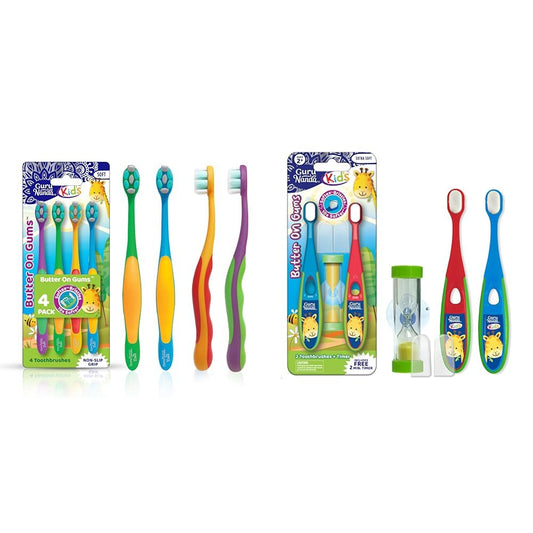 GuruNanda Kids Toothbrush 4 Pack Extra Soft Bristles Age 3+ & Toddler Toothbrush 2 Pack Soft Bristles Age 2+