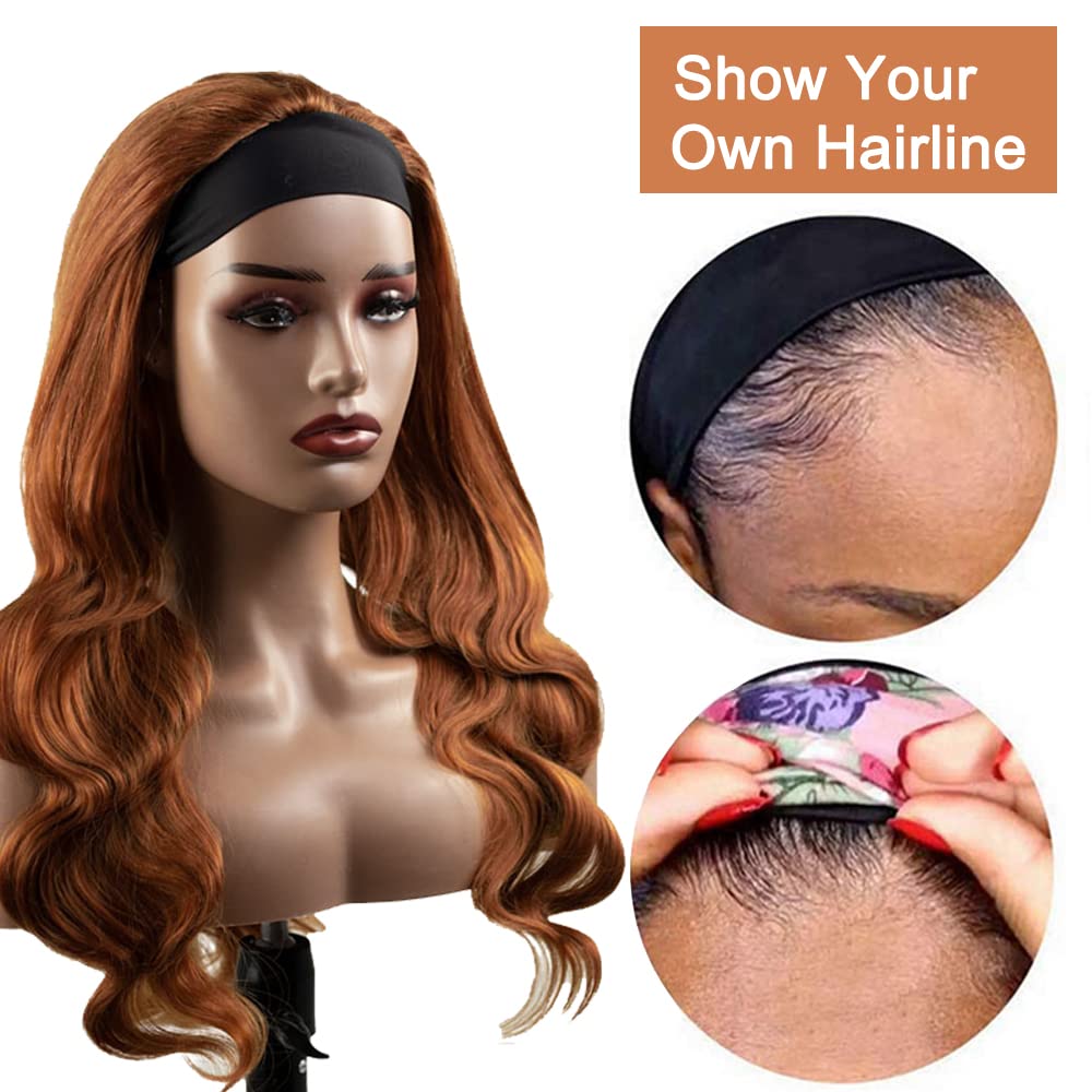 32 Inch #30 Brown Headband Wigs Human Hair Light Brown Body Wave Headband Wigs 150% Density Brazilian Virgin Hair Glueless None Lace Front Wigs Full Head Machine Made Half Wigs For Women