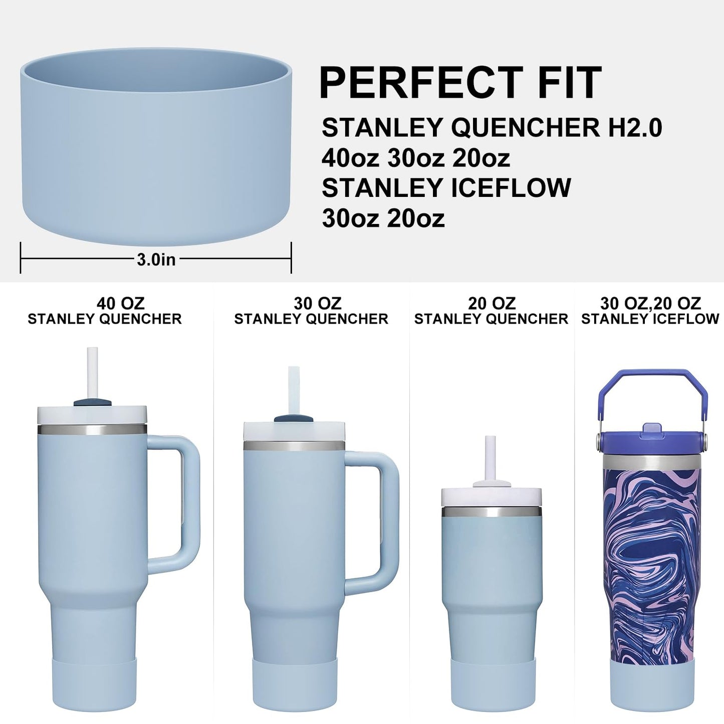 Affute Protective Silicone Boot for Stanley Quencher H2.0 40 30 20 oz & IceFlow Flip 30 20 oz, BPA Free Anti-Noise Anti-Scratch, Stanley Cup Protector Sleeve Cover Boot (Chambray)