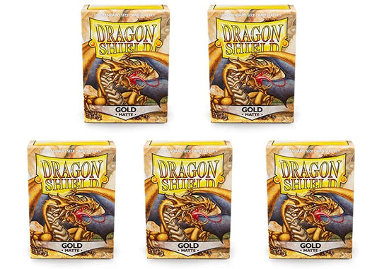 5 Packs Dragon Shield Matte Gold Standard Size 100 ct Card Sleeves Value Bundle!