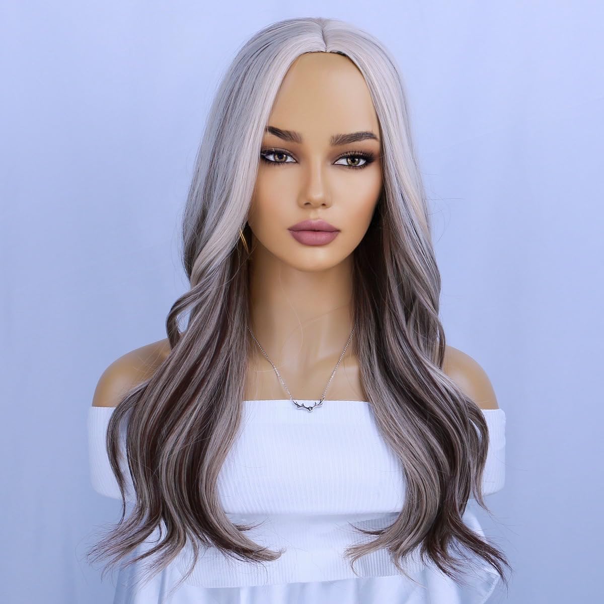 WTHCOS Blonde Mixed Brown Wig Long Wavy Hair Wig for Women Middle Part Wig Auburn Wig Heat Resistant Synthetic Hair Wigs for Daily Use Cosplay Wig With Wig Cap