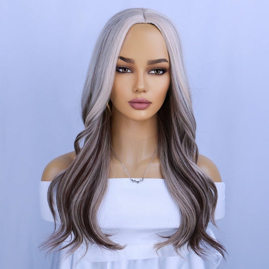 WTHCOS Blonde Mixed Brown Wig Long Wavy Hair Wig for Women Middle Part Wig Auburn Wig Heat Resistant Synthetic Hair Wigs for Daily Use Cosplay Wig With Wig Cap