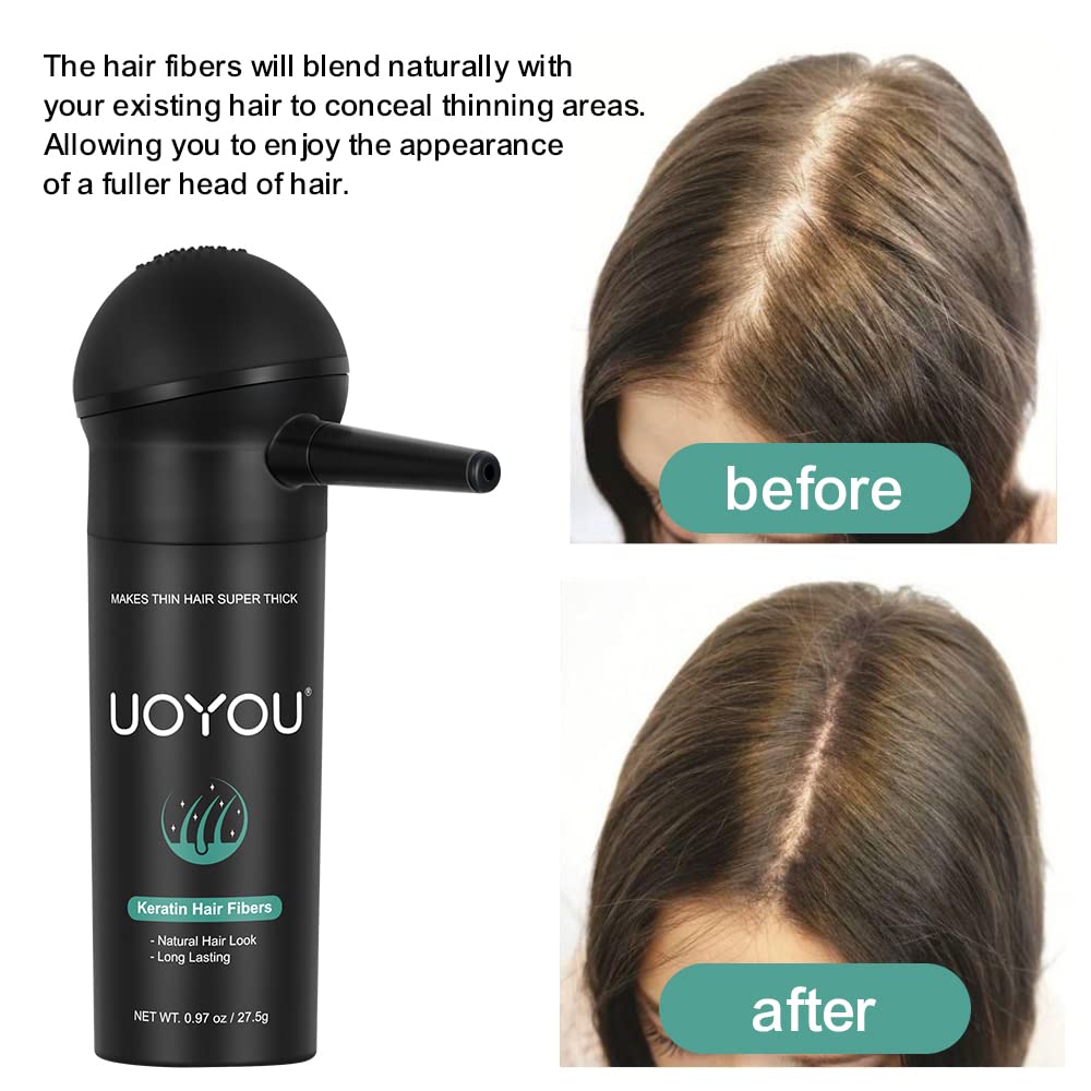 BLACK Hair Fibers for Thinning Hair 27.5g Bottle with Applicator | Undetectable & Natural Keratin Hair Fibers Concealer for Hair Loss for Men and Women | Hair Building Fibres Powder [BLACK Hair Fiber]