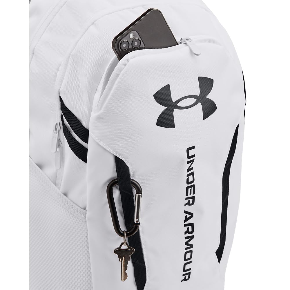 Under Armour Unisex-Adult Hustle 6.0 Backpack, (100) White/White/Black, One Size Fits Most