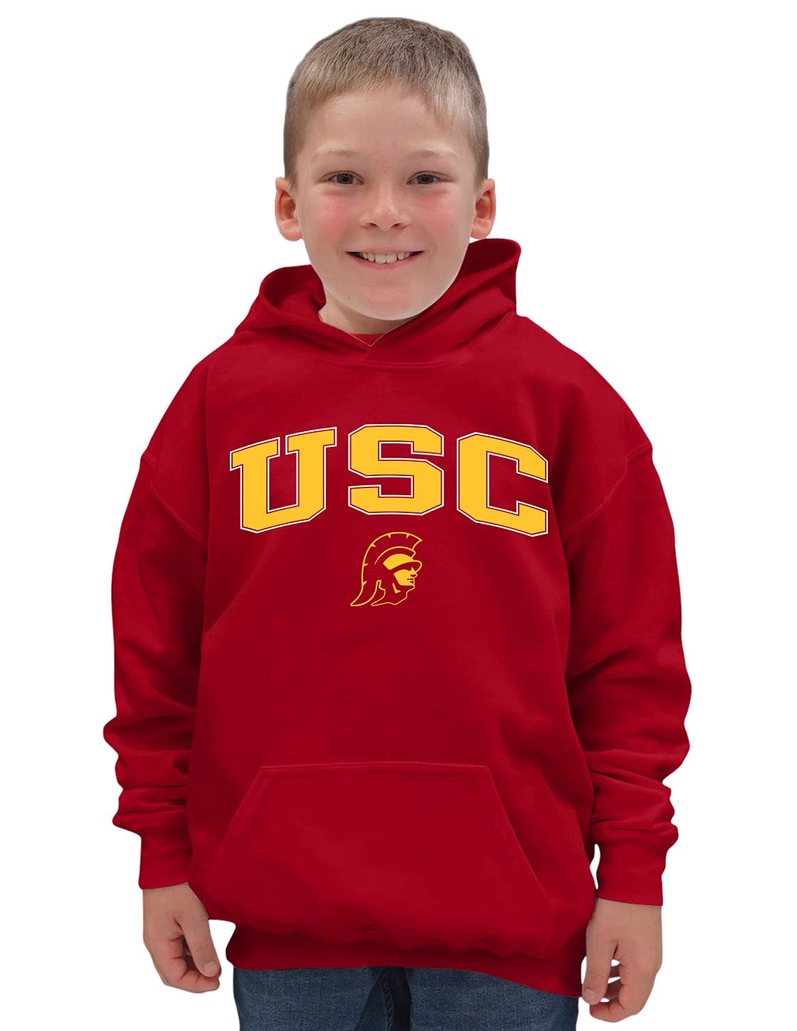 Blue 84 NCAA USC Trojans Unisex Hoodie Kids Arch Over Team Color, USC Trojans Cardinal, Small