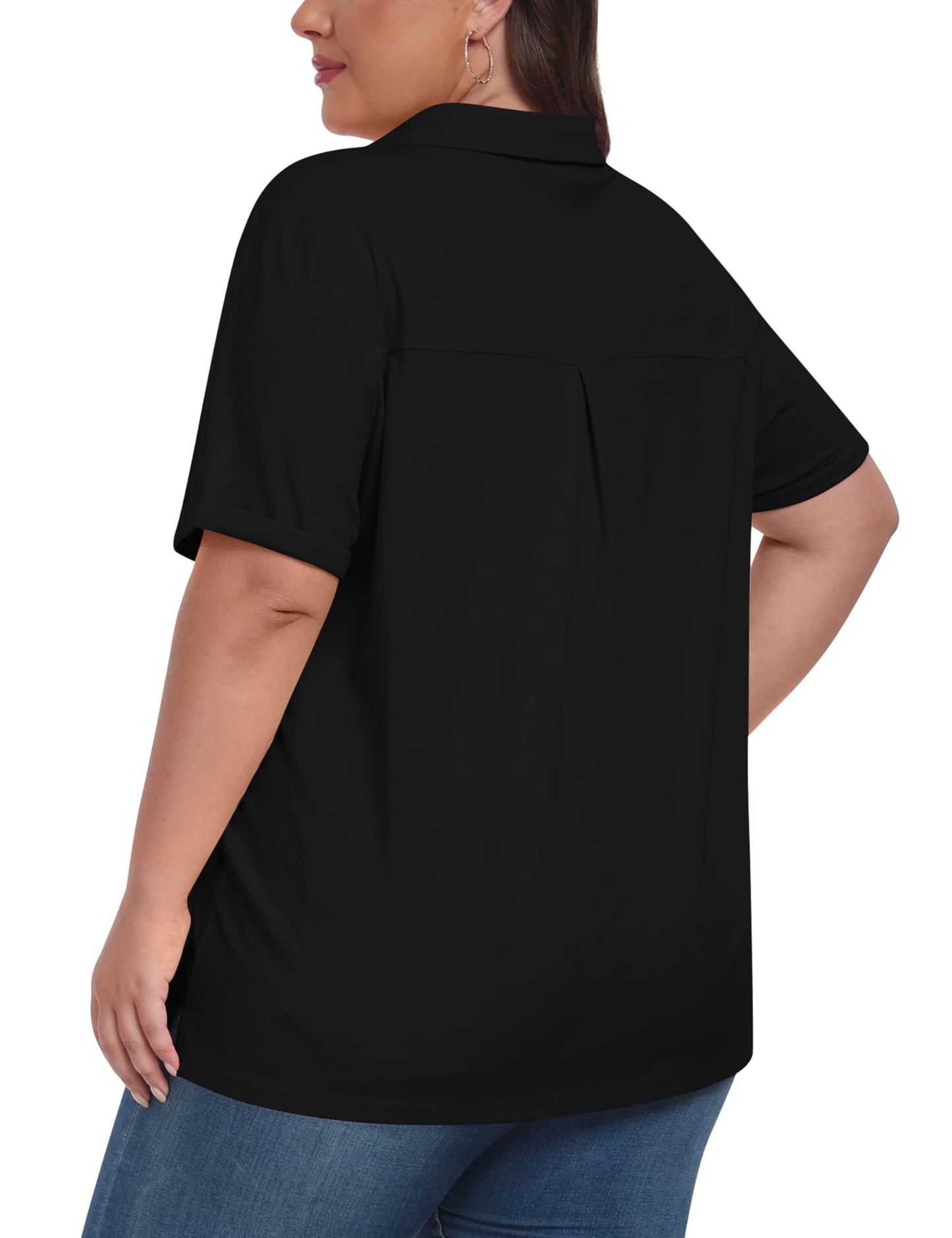MoFiz Golf Shirts for Women Plus Size V-Neck Collared Athletic Polo Shirt Short Sleeve Tennis T-Shirt Oversized Cooling Yoga Active Tops 3XL Black