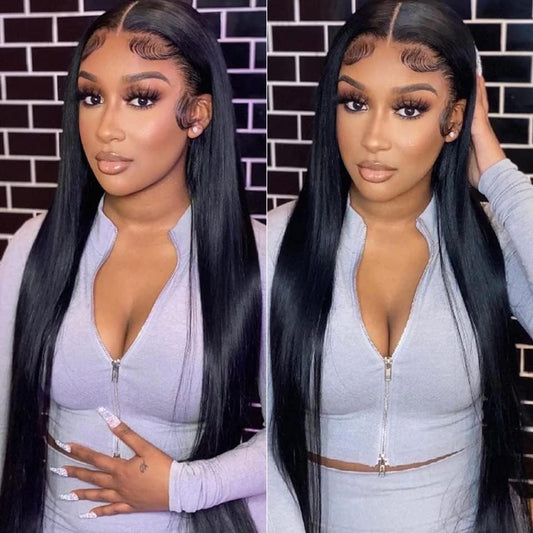30 Inch Straight Lace Front Wigs Human Hair Pre Plucked 180% Density 13x4 HD Transparent Frontal Wigs Human Hair Straight Brazilian Virgin Wigs Human Hair Swiss Lace Front Wigs for Women (30 Inch)