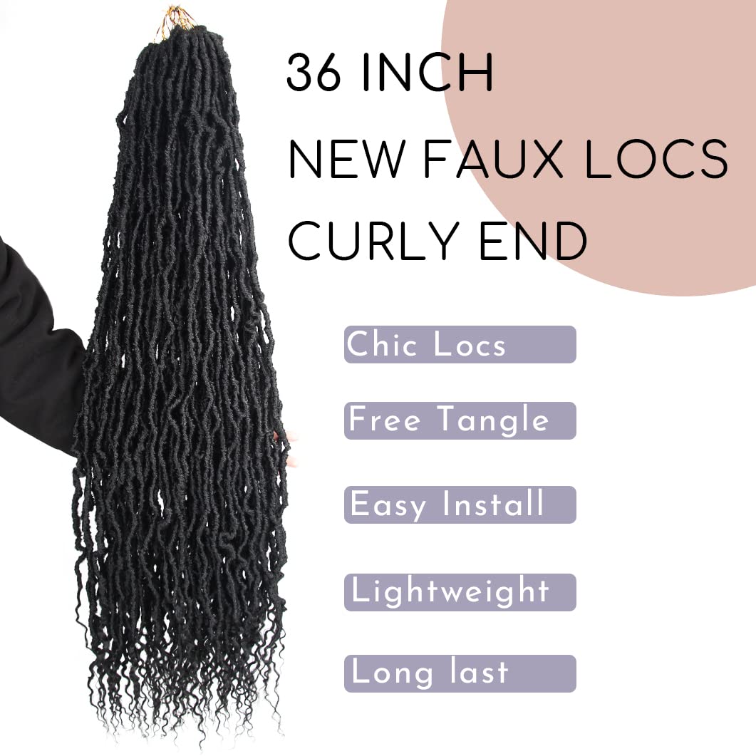 BOHOBABE Faux Locs Crochet Hair 36 Inch, Boho Soft Crochet Locs with Curly Ends, Long Bohemian Goddess Locs Crochet Braids for Black Women (6 Packs, 1B)
