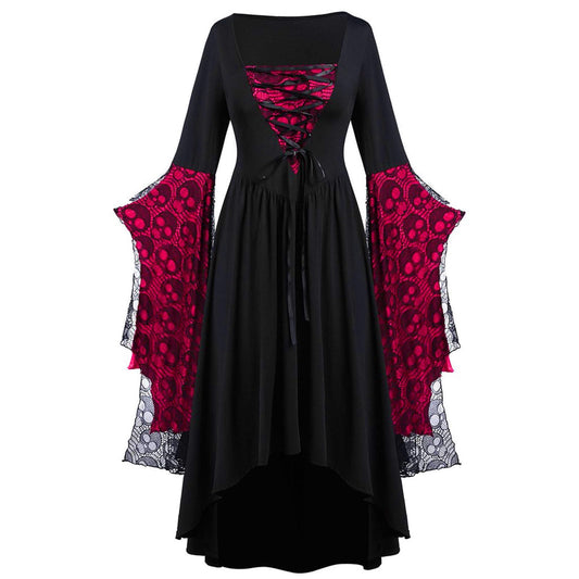 Rkwins Renaissance Dress for Women Gothic Vampire Dress Scary Print Maxi Dress Plus Size Witch Dress Medieval Corset Dress