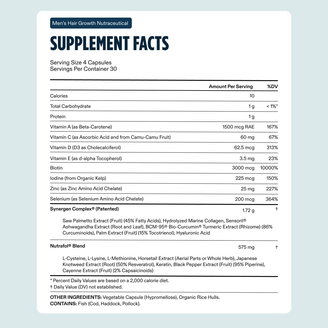 Nutrafol Men's Hair Growth Supplement and Hair Serum, Clinically Tested for Visible Thickness and Strength - 1 Month Supply, 1.7 Fl Oz Bottle