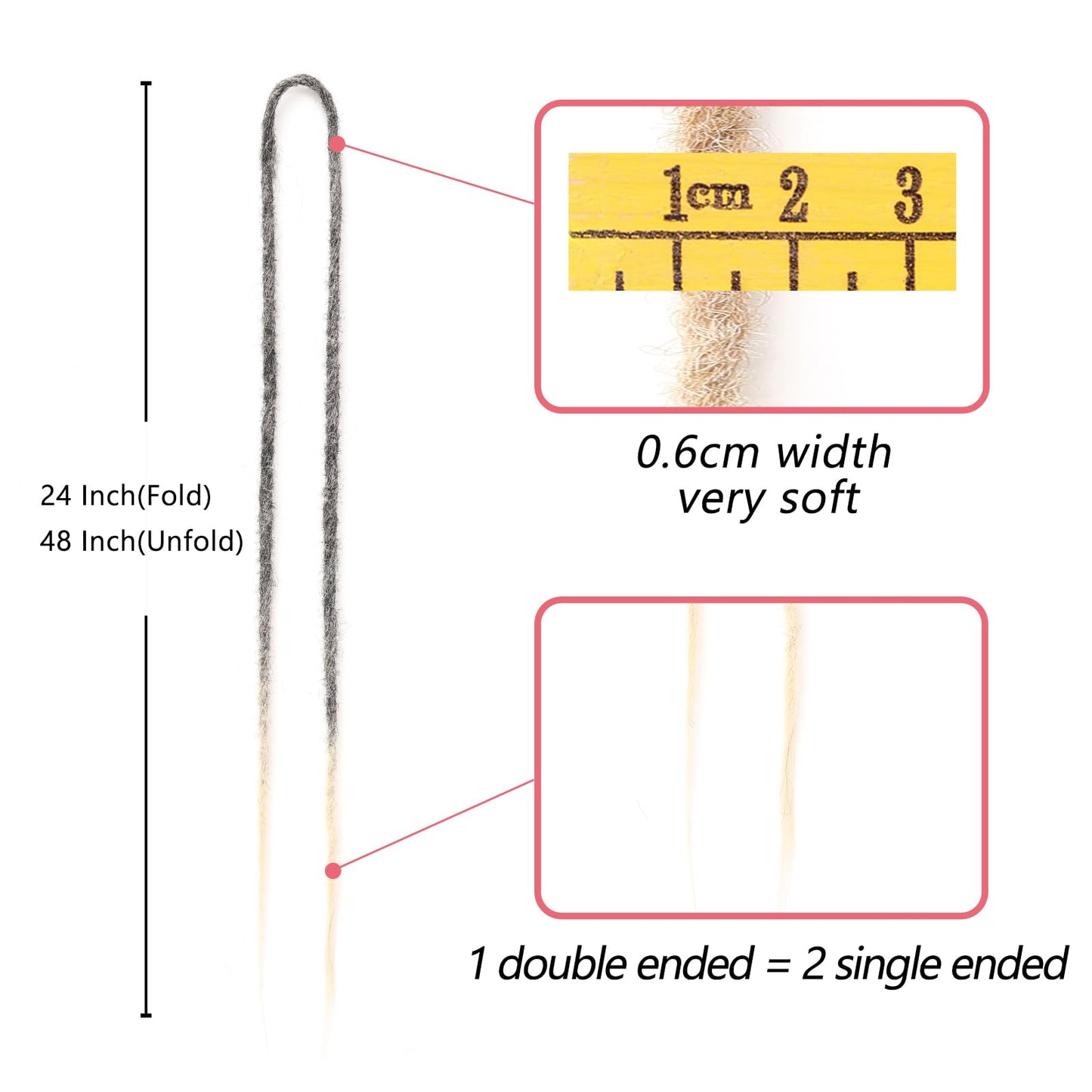 Leeven Black to Blonde Double Ended Dreadlock Extensions 24 Inch 0.6 cm Width Thin Synthetic DE Dreads Crochet Dreads 10 Strands Handmade Loc Extensions for Women Men