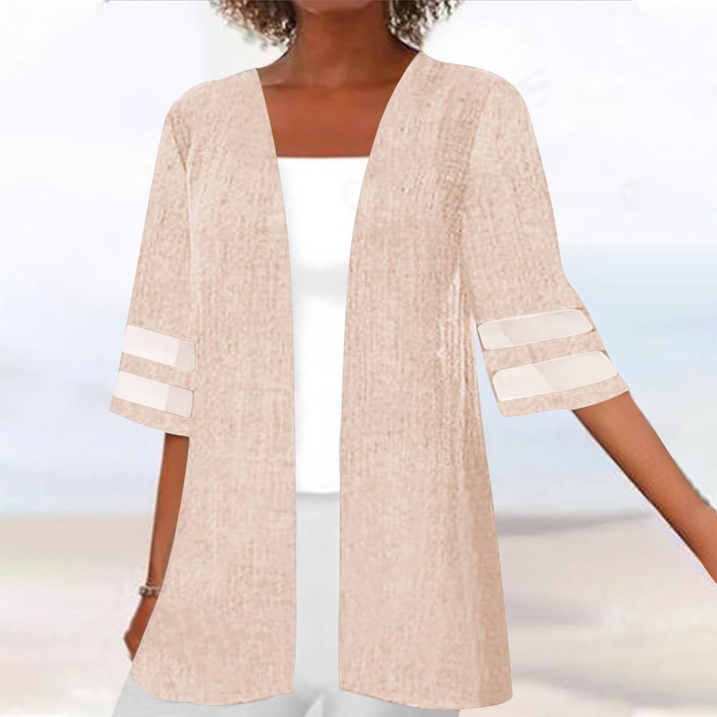 Aboser Summer Cardigans for Women Lightweight Summer Cardigans for Women Light Weight 3/4 Sleeve Cover Up Tops Fashion Solid Color Shrugs Boho Loose Fit Clothes Clearance Items Beige