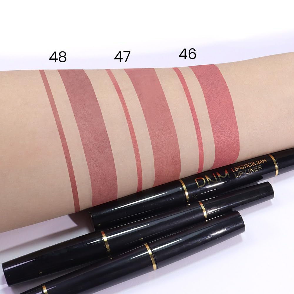 2-in-1 Fairest Nude Velvet Lip Liner & Lipstick Set Kit for Women, DNM Matte Lips Kit with Lip Liner Lip Stains Long Lasting Waterproof 24 Hour Lipstick and Lip Liners Combo Lipliners Pencil Set 47