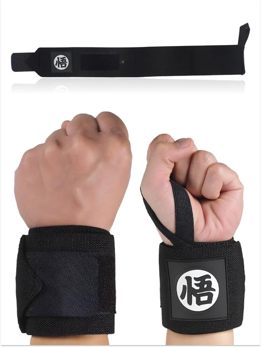 CROWN Anime Wrist Wraps Lifting Straps 24" for Men and Women - 1 Pair Each, Gym Accessories Support Weightlifting, Powerlifting, Strength Training, and Improve Workout, Black Dzb