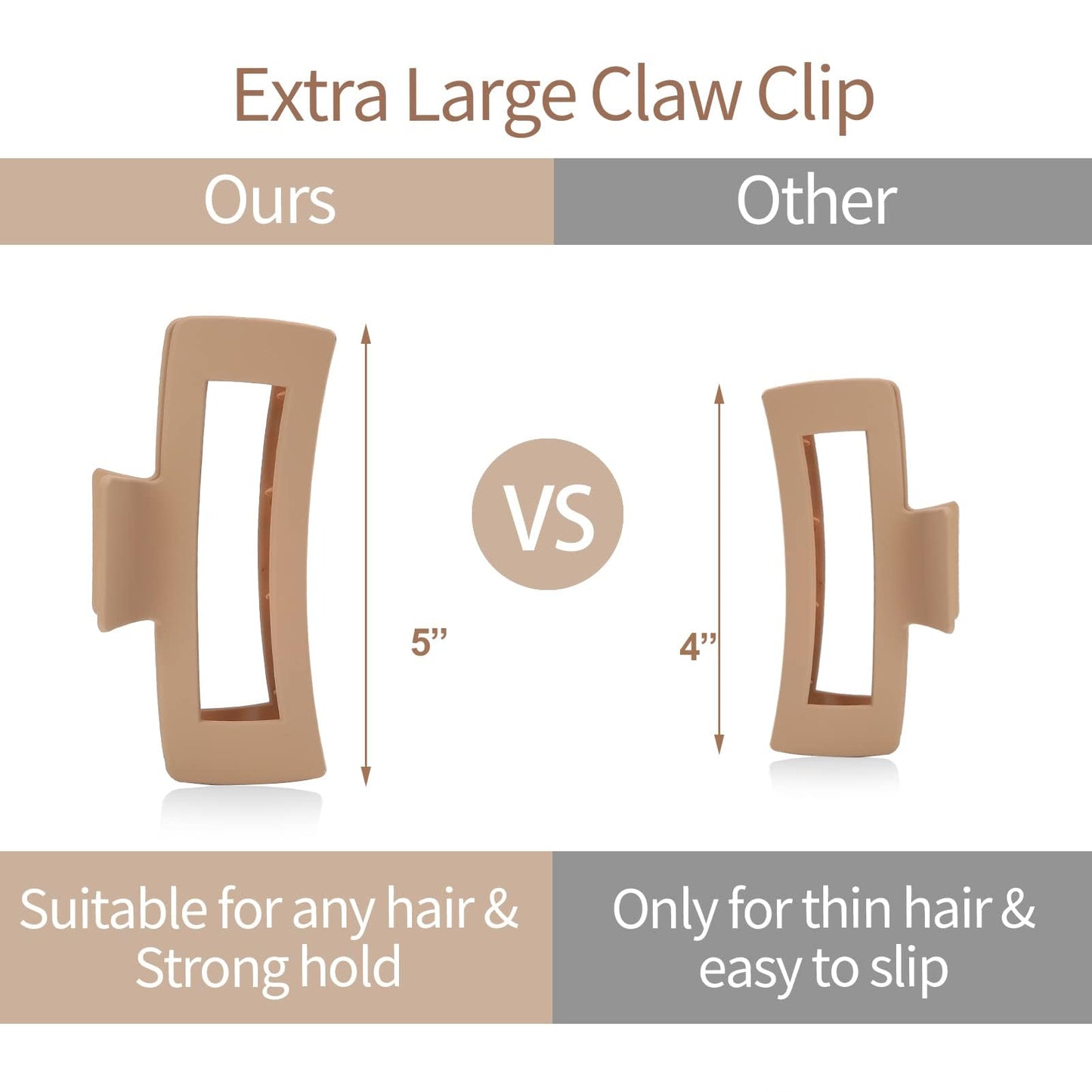 6 PCS 5 Inch Extra Large Claw Clips, Big Hair Clips for Thick Long Curly Hair, Durable Matte Strong Hold Hair Claw Clips, Non-slip Square Hair Clips for Women, Red Color