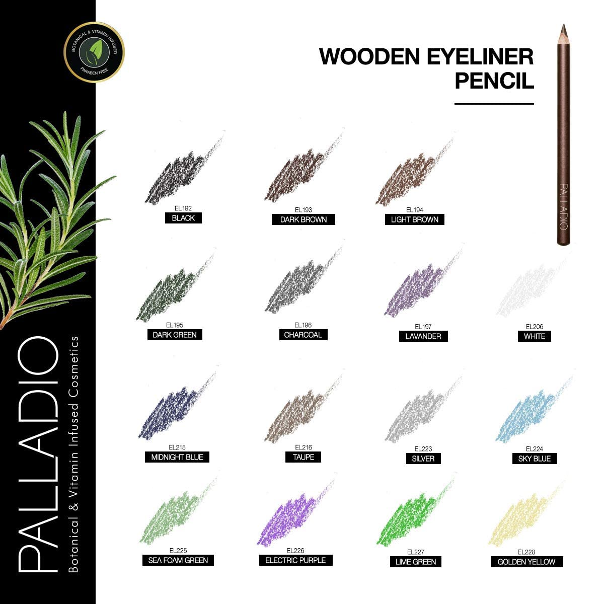Palladio Retractable Waterproof Eyeliner, Richly Pigmented Color and Creamy, Slip Twist Up Pencil Eye Liner, Smudge Proof Long Lasting Application, All Day Wear, No Sharpener Required, Black Brown