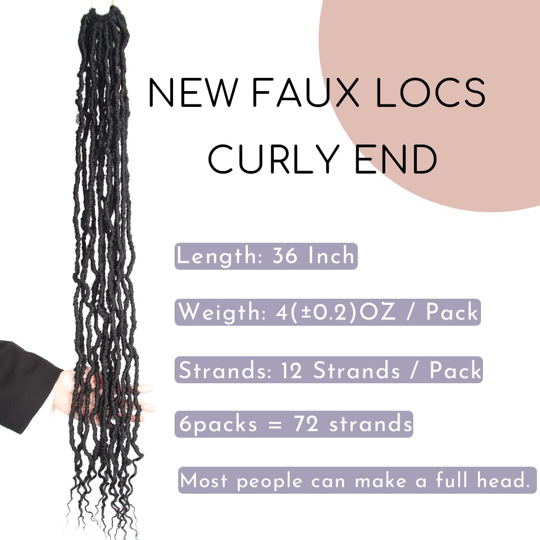 BOHOBABE Faux Locs Crochet Hair 36 Inch, Boho Soft Crochet Locs with Curly Ends, Long Bohemian Goddess Locs Crochet Braids for Black Women (6 Packs, 1B)