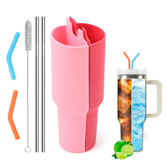 LittleHugs Silicone 2-in-1 Cup for Stanley Cup 40 oz compatible with Stanley Cup Accessories,Double Drinks Bag Fit Stanley Cups Dispense Different Beverages (Rose and Pink)