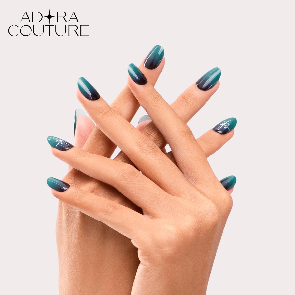 Adora Couture Semi Cured Gel Nail Strips with 30 Pieces, Salon Quality Nail Wraps for Women, Emeral Pattern & Ombre Green UV Gel Nail Stickers, UV Light Required, Emerald Envy