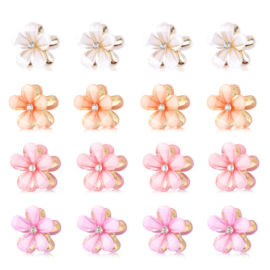 CWJCYTNSN Small Crystal Flower Hair Claw Clips, 0.8" Mini Metal Bangs Pins for Thick Curly Hair - 16PCS Hair Accessories for Women & Girls
