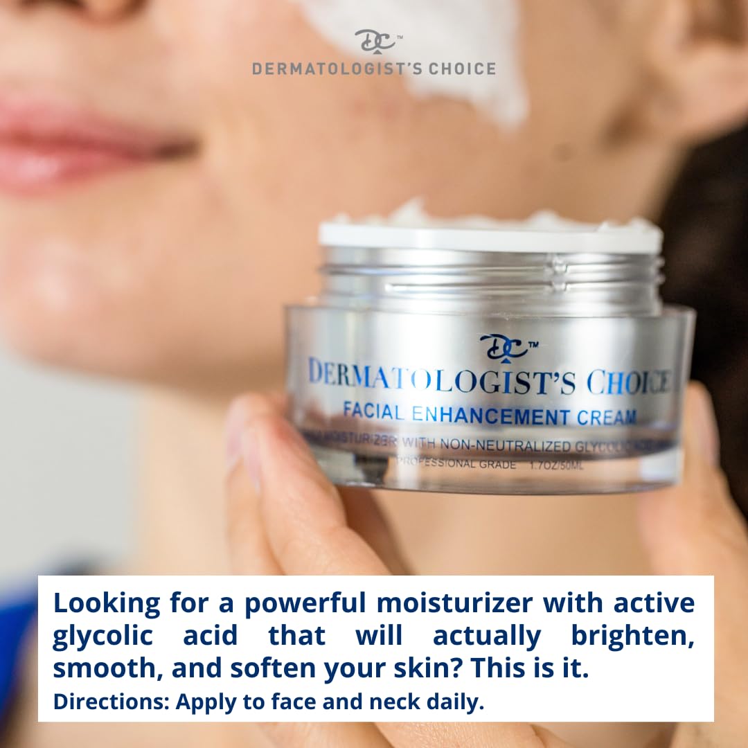 Dermatologist's Choice Facial Enhancement Cream Active Non-Neutralized Glycolic Acid 1.7 Oz Fragrance-Free, Cruelty-Free, Clinical Professional Grade Anti-Aging