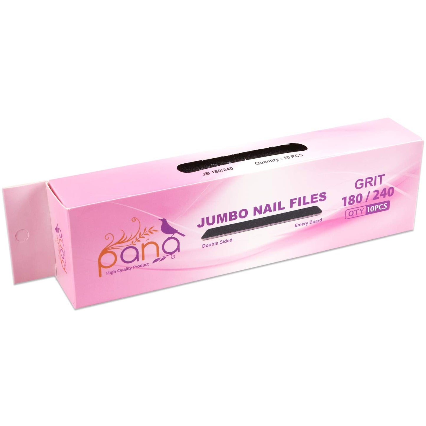 10PCS Jumbo Size PANA Professional Double Sided Nail Files - Black, 180/240 Grit - Emery Board Nail Buffering File Manicure Pedicure Nail Polisher Washable