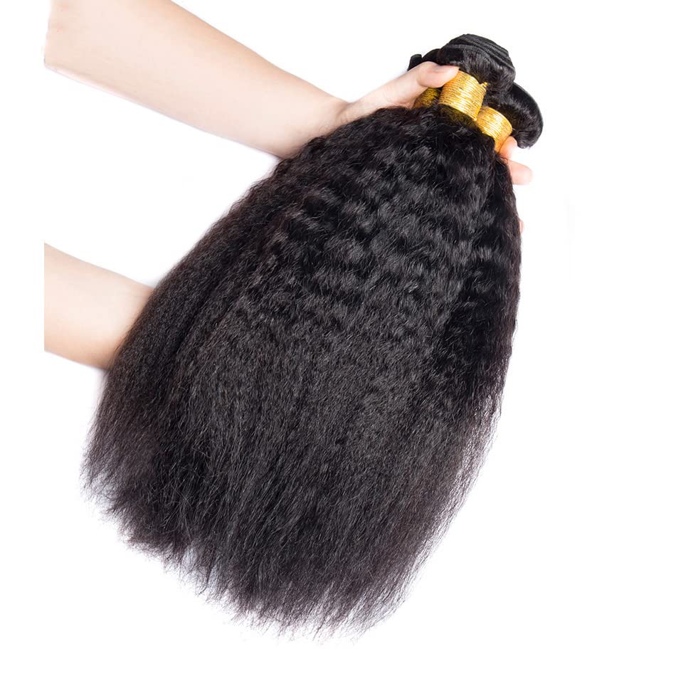 1B Yaki Straight Bundles Human Hair Color 1B Kinky Straight Bundles 8a Grade Double Weft Brazilian Remy Hair Weave Extensions Soft and Silky for Black Women (24 26 28 inch 3 Bundles)