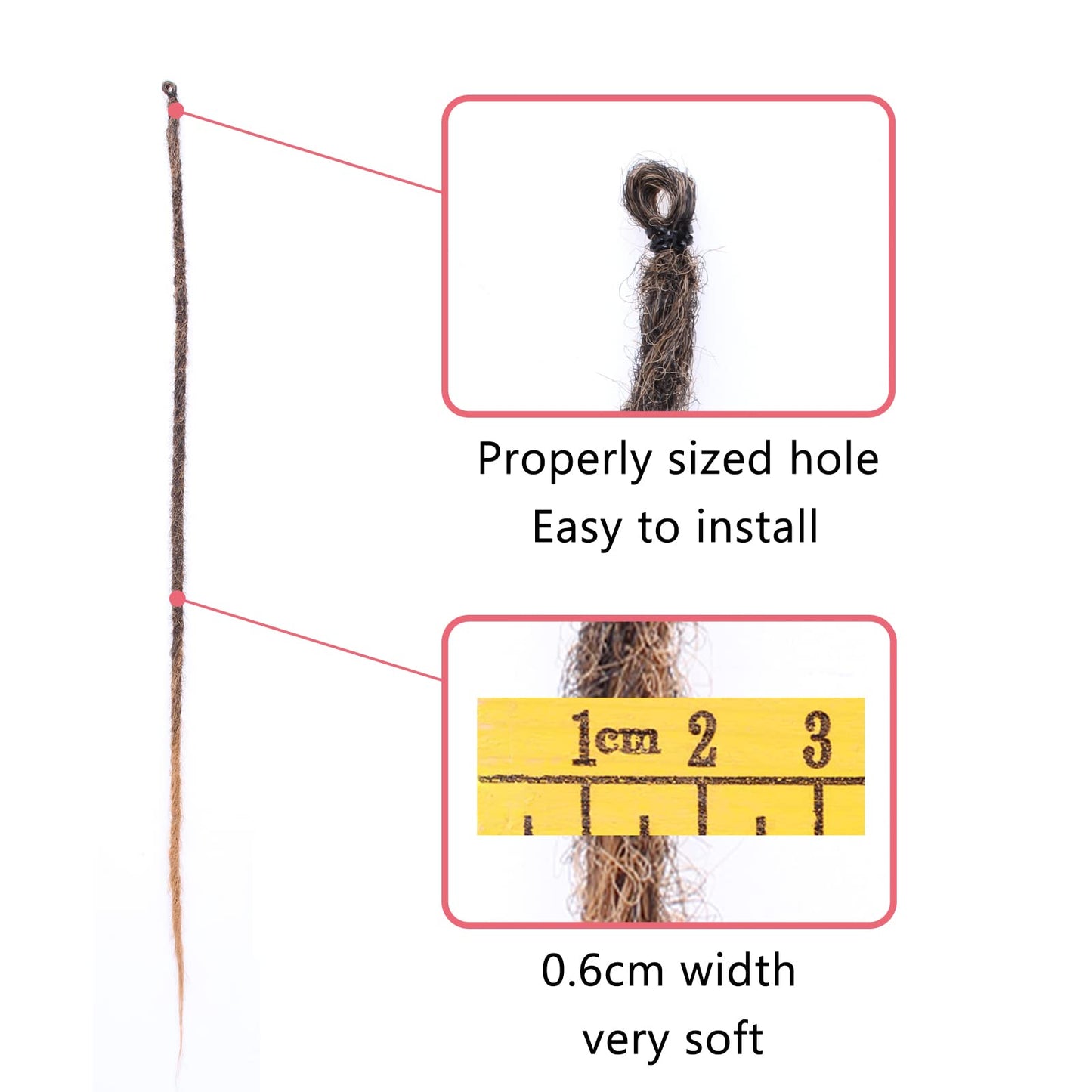 Leeven 40 Strands 24 Inch Dreadlock Extensions Brown Single Ended Hippie Dreads 0.6 cm Width Loc Extensions Reggae Style Synthetic Crochet Hair for Women and Men